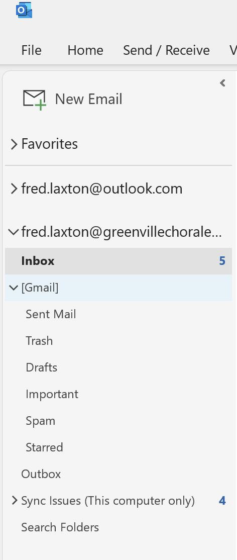 Outlook with Gmail folder showing Spam folder